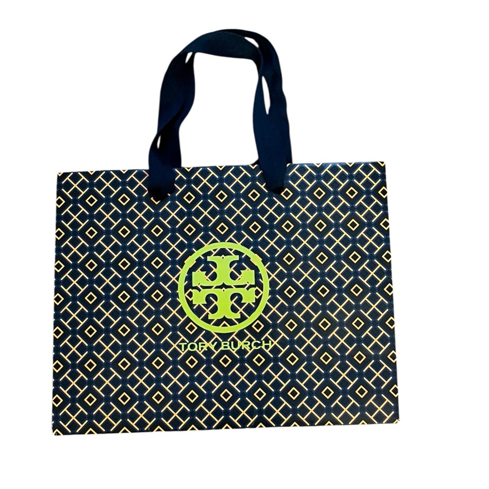 Tory Burch Navy and Yellow Geometric Gift Bag